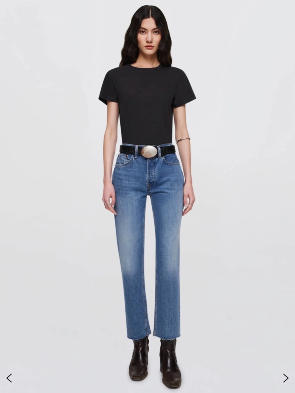 Re/Done High Rise Stove Pipe Blue Straight leg jeans crop inseam size 26.